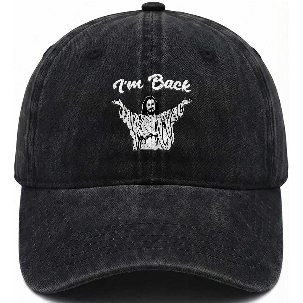 Funny Easter Jesus Meme Washed Cotton Baseball Cap I'm Back