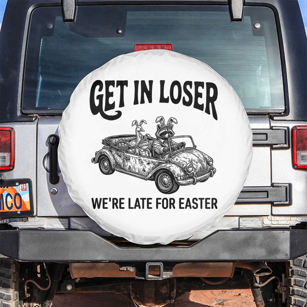 Get In Loser We're Late For Easter Spare Tire Cover Funny Easter Raccoon Frog Goose Humor