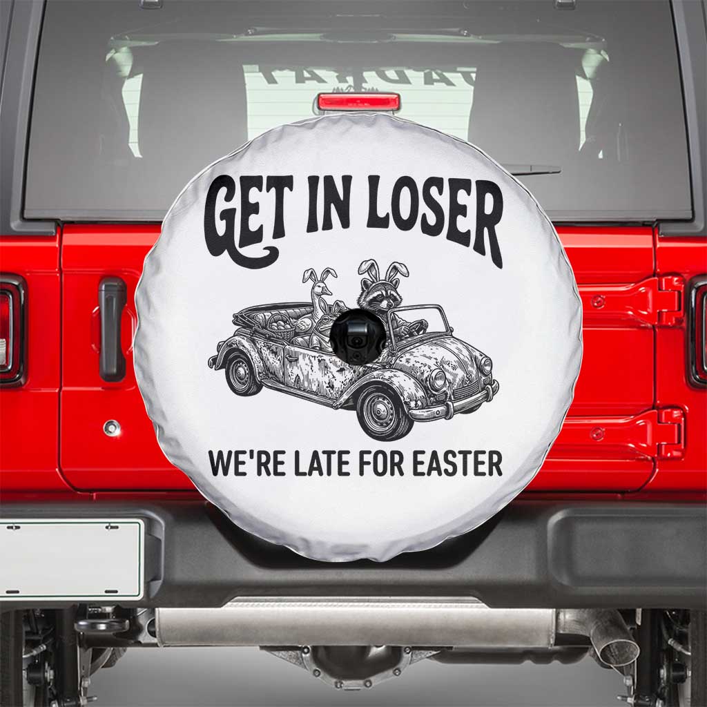 Get In Loser We're Late For Easter Spare Tire Cover Funny Easter Raccoon Frog Goose Humor