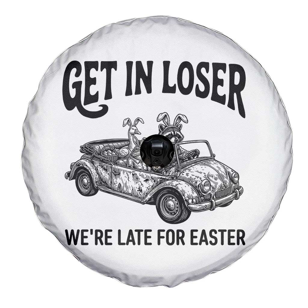 Get In Loser We're Late For Easter Spare Tire Cover Funny Easter Raccoon Frog Goose Humor