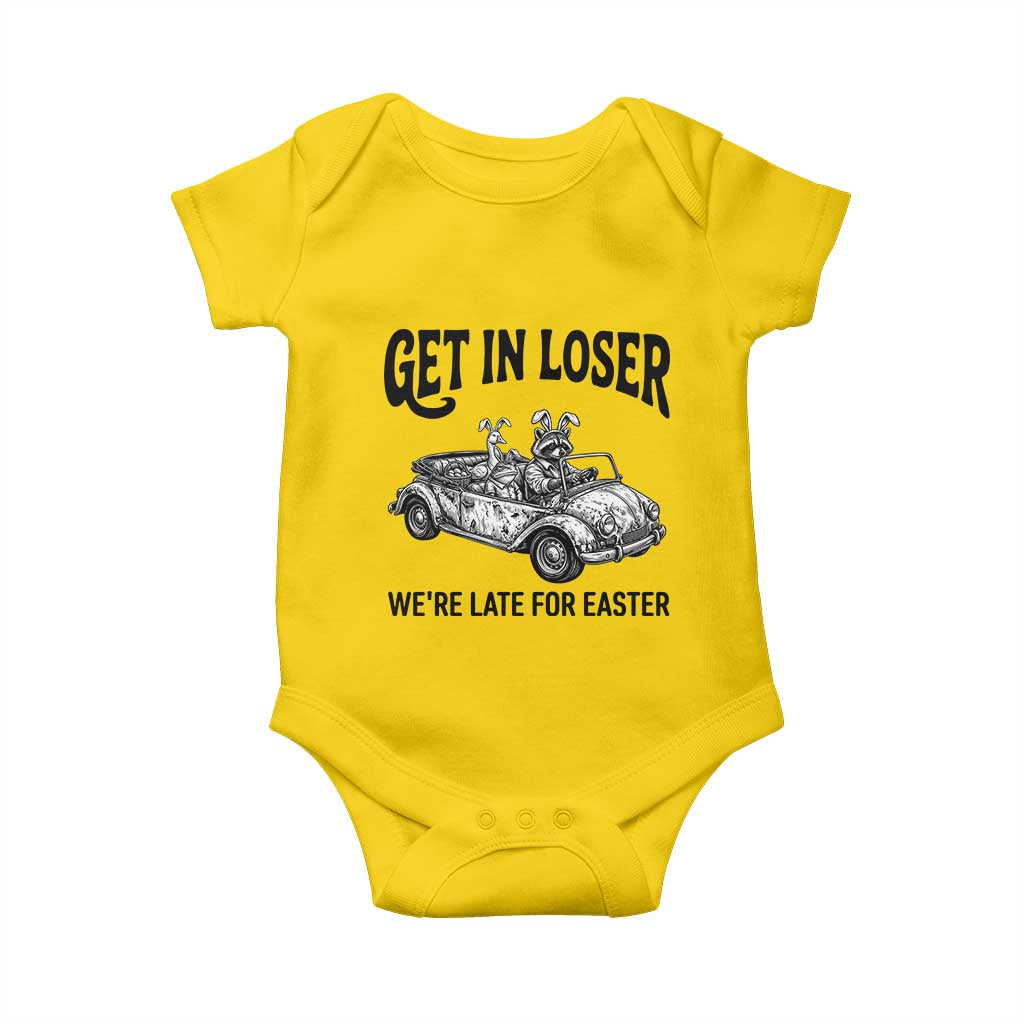 Get In Loser We're Late For Easter Baby Onesie Funny Easter Raccoon Frog Goose Humor