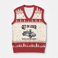 Get In Loser We're Late For Easter V-Neck Knit Sweater Vest Funny Easter Raccoon Frog Goose Humor