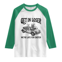 Get In Loser We're Late For Easter Raglan Shirt Funny Easter Raccoon Frog Goose Humor