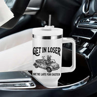 Get In Loser We're Late For Easter Tumbler With Handle Funny Easter Raccoon Frog Goose Humor