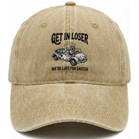 Get In Loser We're Late For Easter Washed Cotton Baseball Cap Funny Easter Raccoon Frog Goose Humor