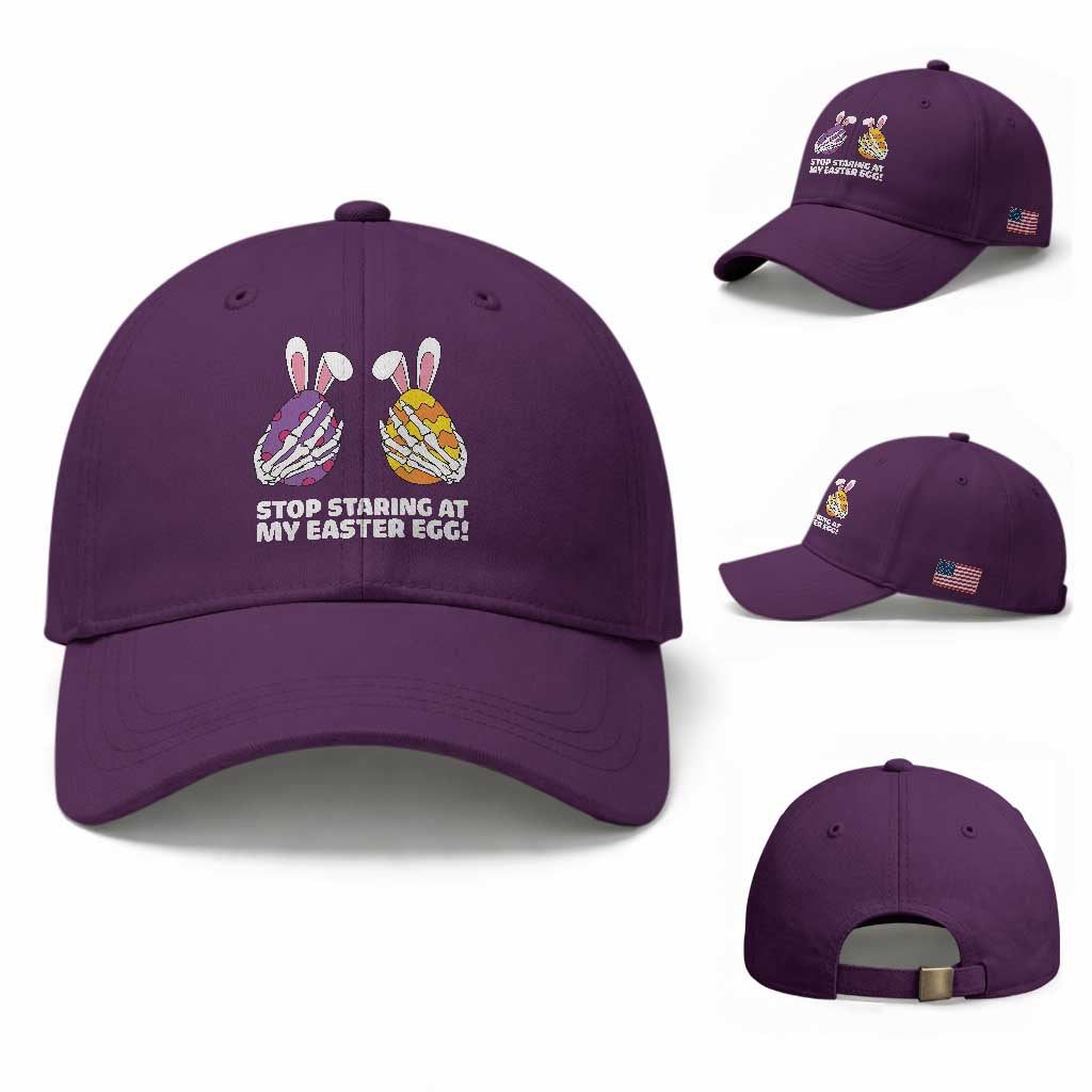 Stop Staring at My Easter Eggs Baseball Cap Funny Skeleton Bunny Easter