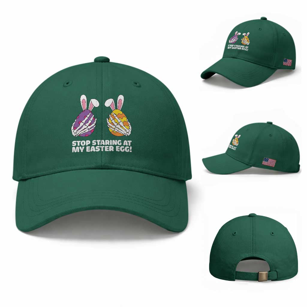 Stop Staring at My Easter Eggs Baseball Cap Funny Skeleton Bunny Easter