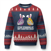 Stop Staring at My Easter Eggs Ugly Christmas Sweater Funny Skeleton Bunny Easter
