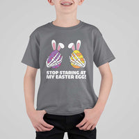 Stop Staring at My Easter Eggs T Shirt For Kid Funny Skeleton Bunny Easter