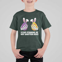 Stop Staring at My Easter Eggs T Shirt For Kid Funny Skeleton Bunny Easter