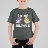 Stop Staring at My Easter Eggs T Shirt For Kid Funny Skeleton Bunny Easter