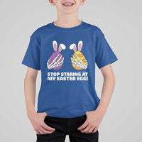 Stop Staring at My Easter Eggs T Shirt For Kid Funny Skeleton Bunny Easter