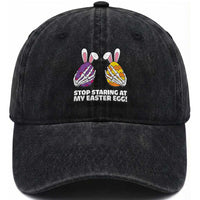 Stop Staring at My Easter Eggs Washed Cotton Baseball Cap Funny Skeleton Bunny Easter