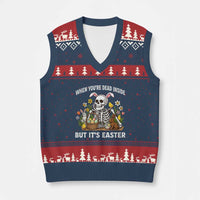 Funny Easter Skeleton V-Neck Knit Sweater Vest When You're Dead Inside But It's Easter