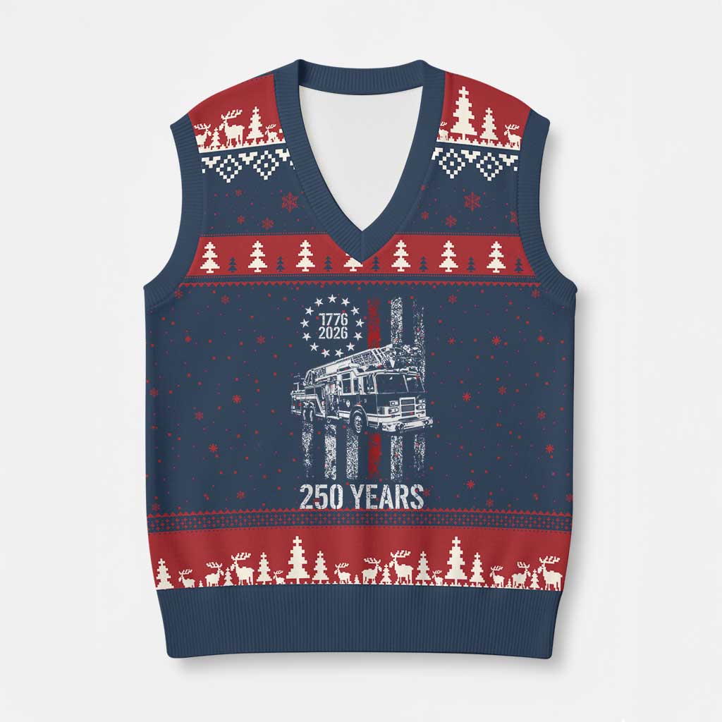 Fireman 250 Years of America V-Neck Knit Sweater Vest Fireman American Flag Thin Red Line Firefighter