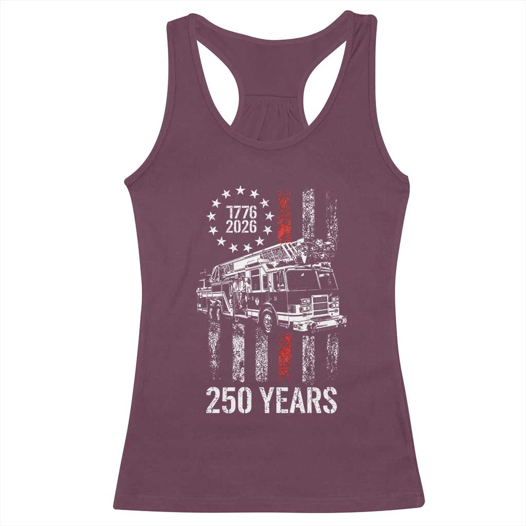 Fireman 250 Years of America Racerback Tank Top Fireman American Flag Thin Red Line Firefighter