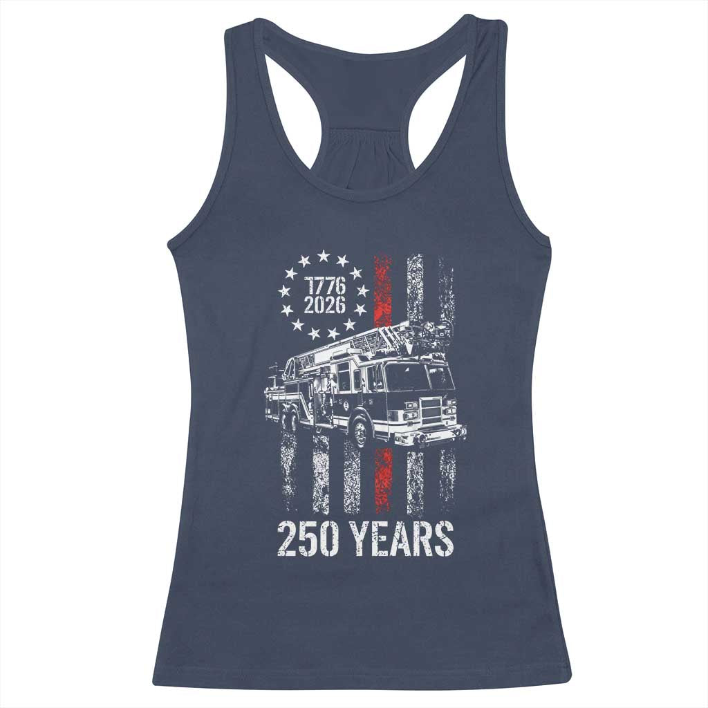 Fireman 250 Years of America Racerback Tank Top Fireman American Flag Thin Red Line Firefighter
