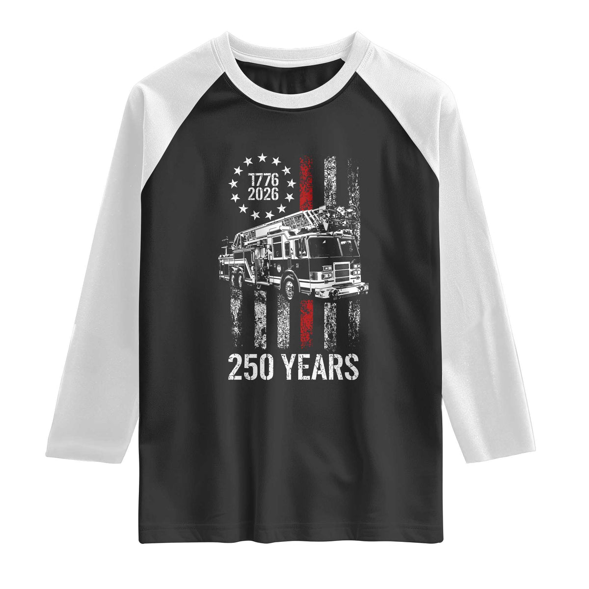 Fireman 250 Years of America Raglan Shirt Fireman American Flag Thin Red Line Firefighter