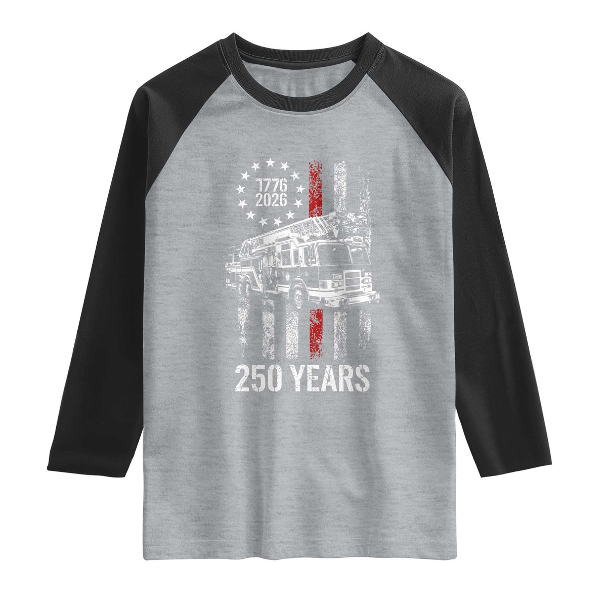 Fireman 250 Years of America Raglan Shirt Fireman American Flag Thin Red Line Firefighter