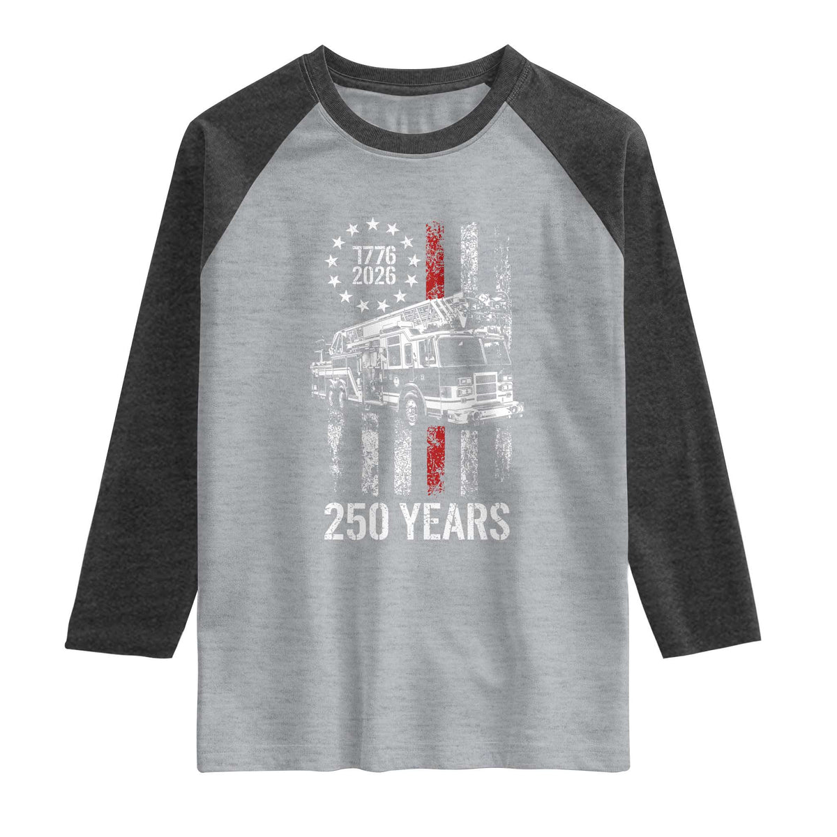 Fireman 250 Years of America Raglan Shirt Fireman American Flag Thin Red Line Firefighter