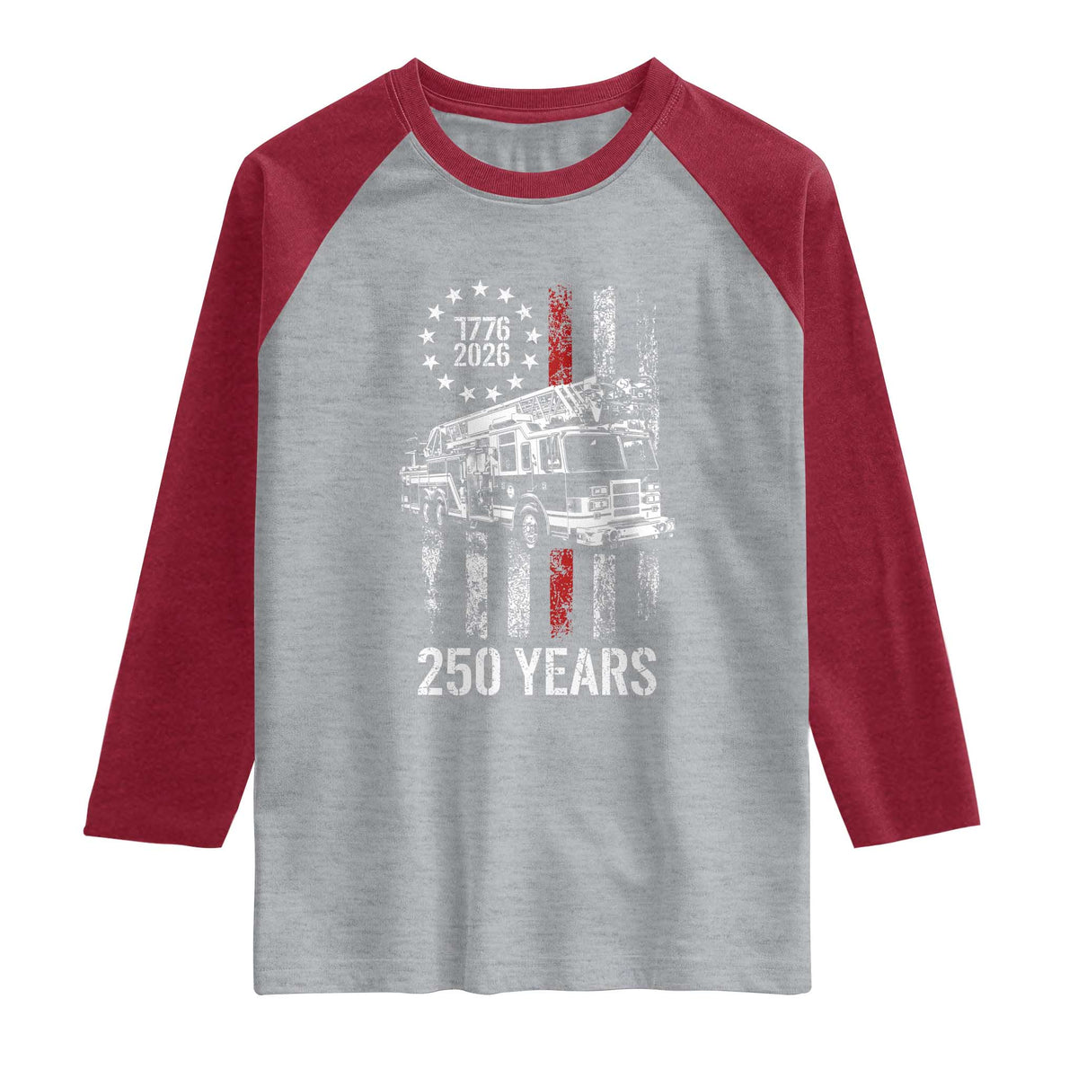 Fireman 250 Years of America Raglan Shirt Fireman American Flag Thin Red Line Firefighter