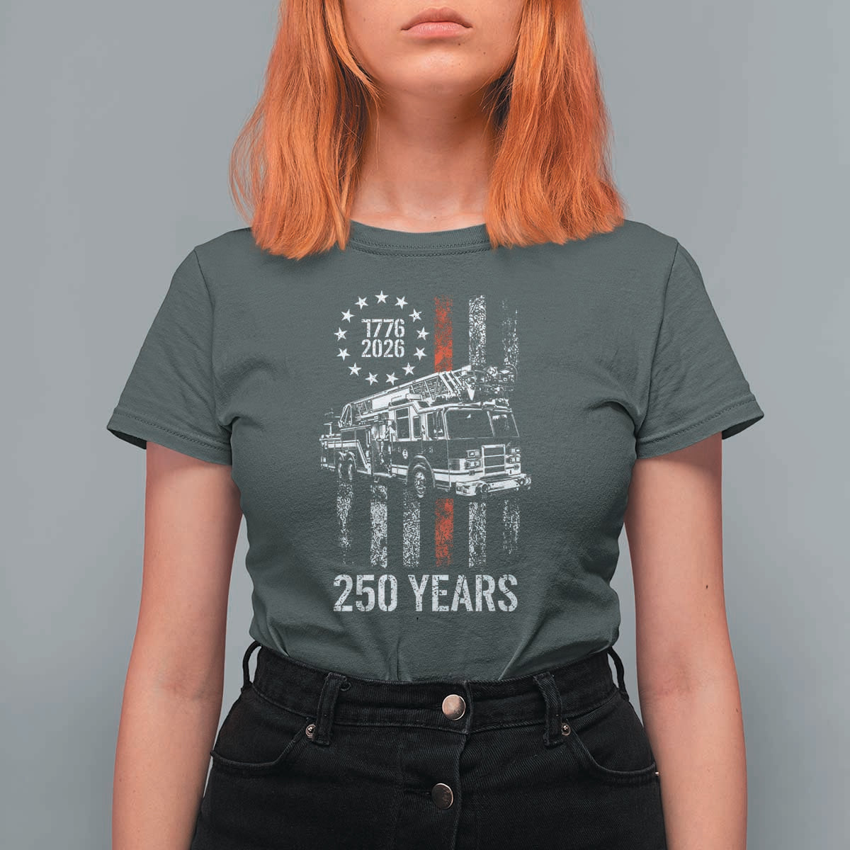 Fireman 250 Years of America T Shirt For Women Fireman American Flag Thin Red Line Firefighter