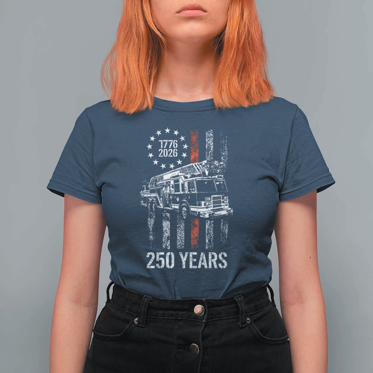 Fireman 250 Years of America T Shirt For Women Fireman American Flag Thin Red Line Firefighter