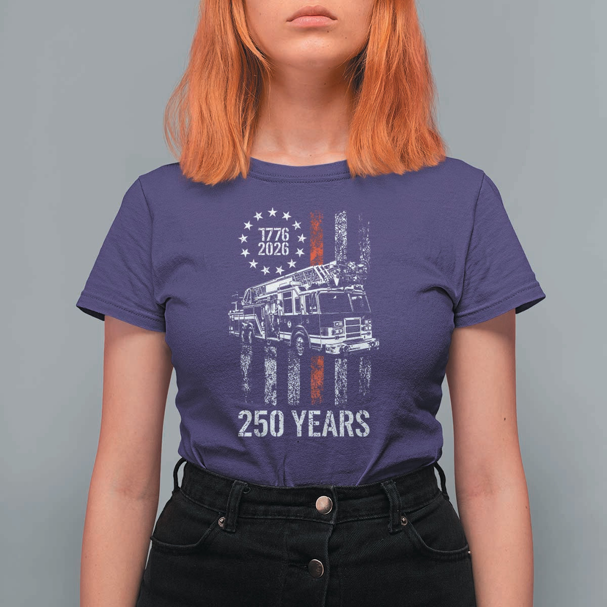 Fireman 250 Years of America T Shirt For Women Fireman American Flag Thin Red Line Firefighter