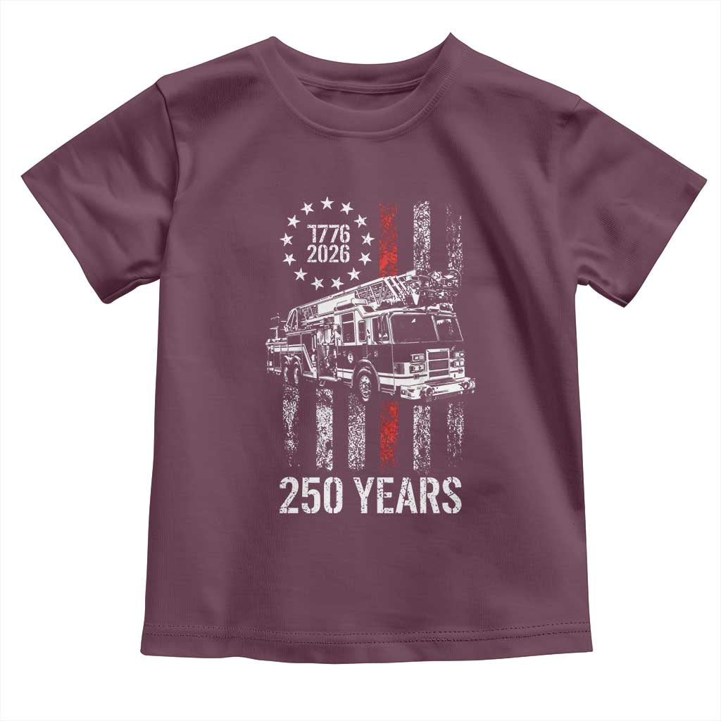 Fireman 250 Years of America Toddler T Shirt Fireman American Flag Thin Red Line Firefighter