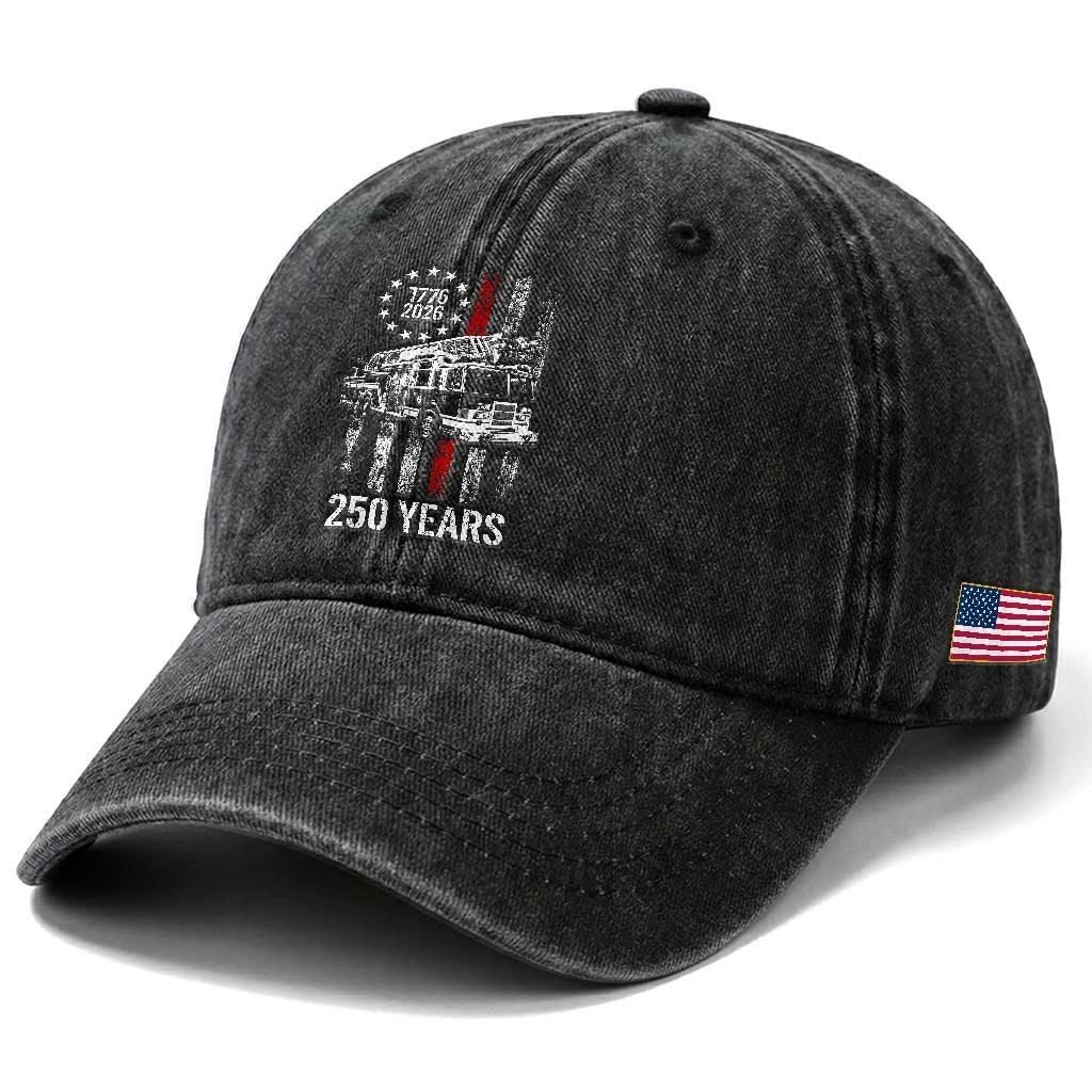 Fireman 250 Years of America Washed Cotton Baseball Cap Fireman American Flag Thin Red Line Firefighter