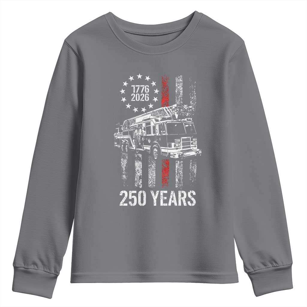 Fireman 250 Years of America Youth Sweatshirt Fireman American Flag Thin Red Line Firefighter