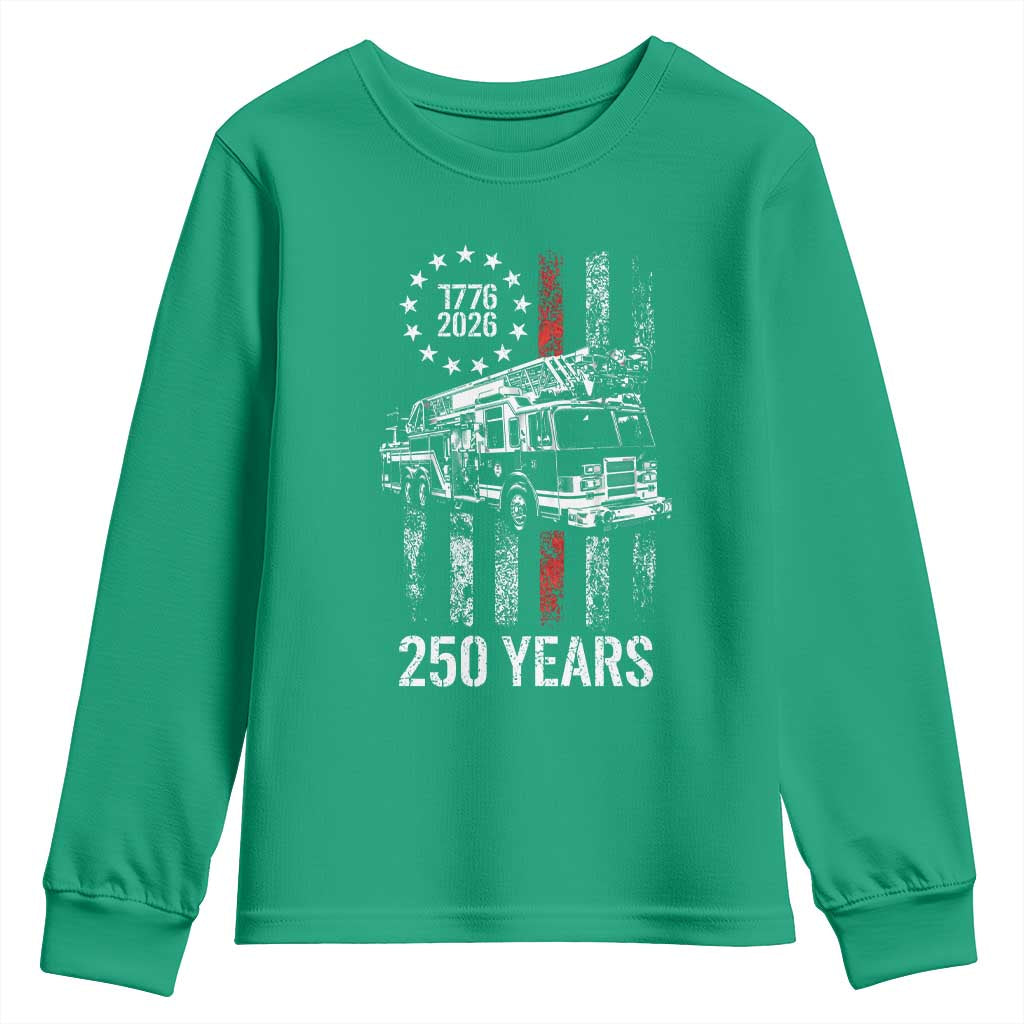 Fireman 250 Years of America Youth Sweatshirt Fireman American Flag Thin Red Line Firefighter