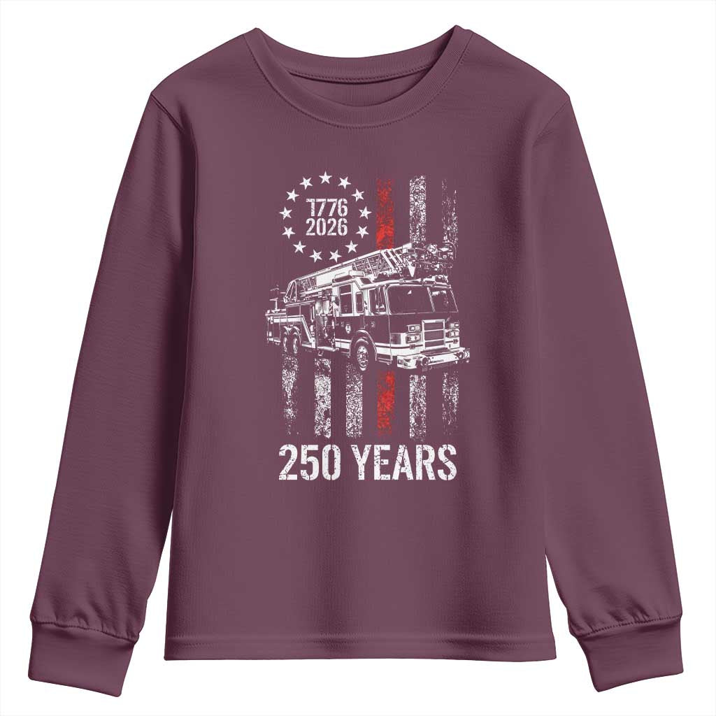 Fireman 250 Years of America Youth Sweatshirt Fireman American Flag Thin Red Line Firefighter