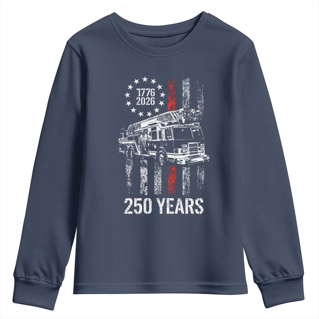 Fireman 250 Years of America Youth Sweatshirt Fireman American Flag Thin Red Line Firefighter
