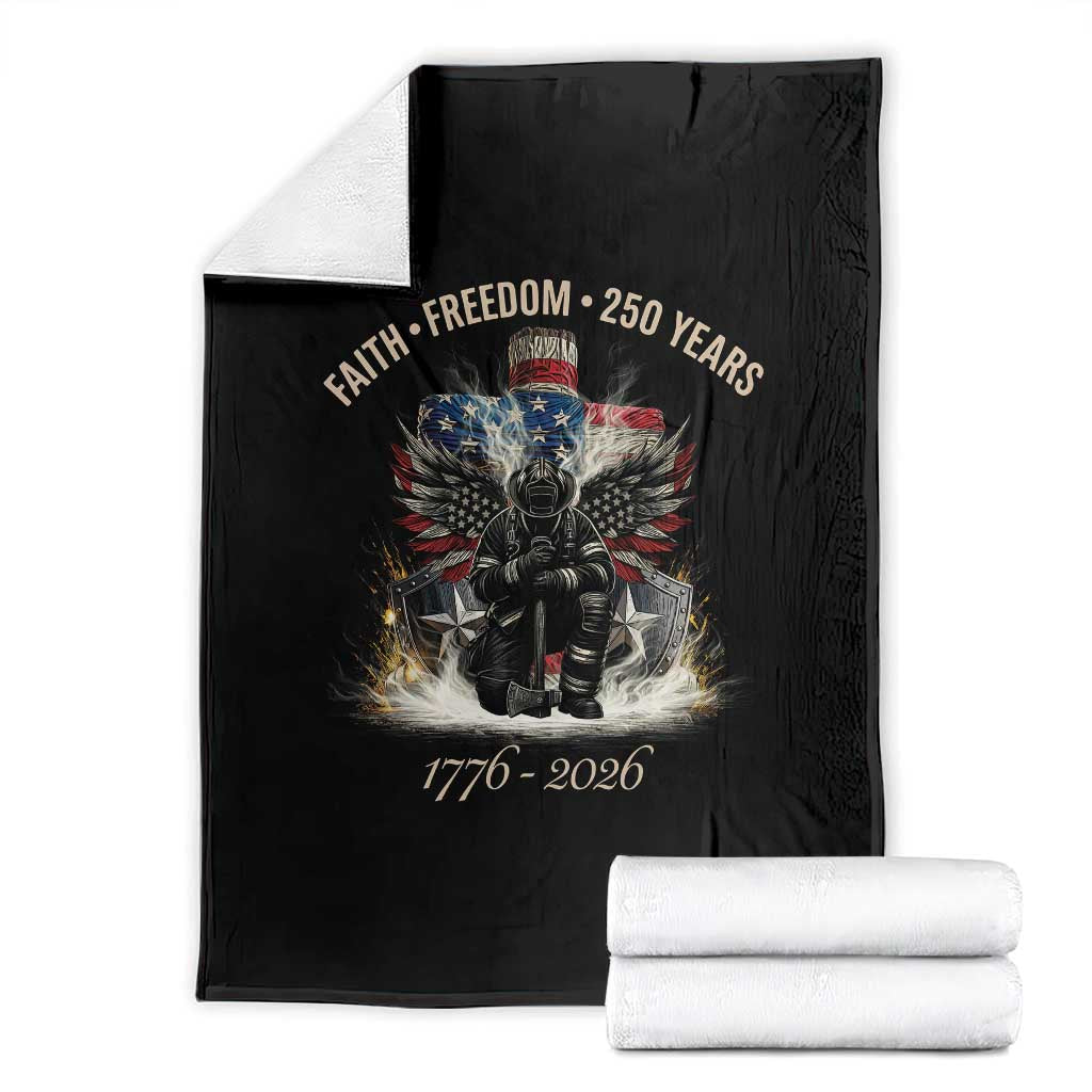 Fireman 250 Years of America Throw Blanket Faith Freedom Firefighter American Flag Cross