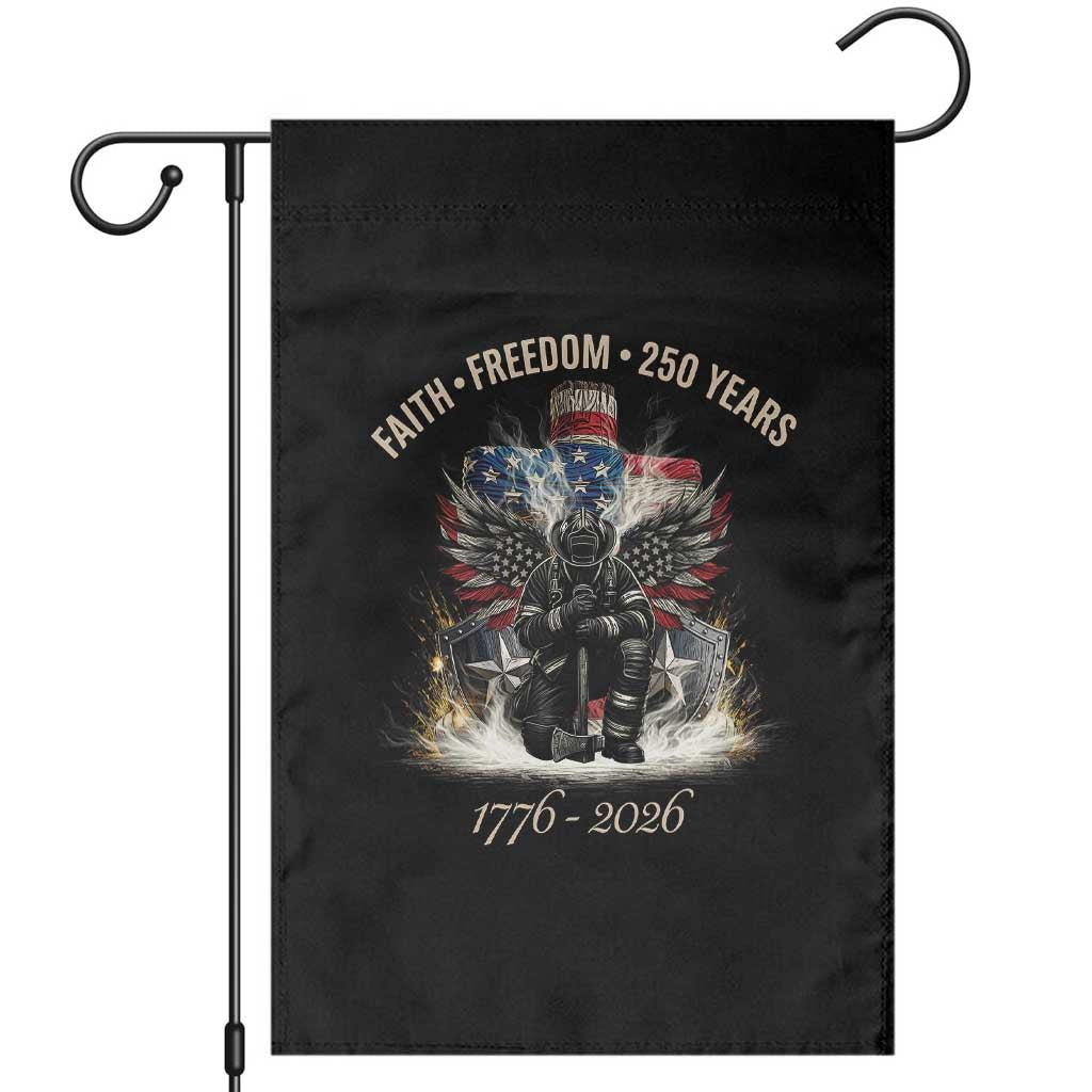 Fireman 250 Years of America Garden Flag Faith Freedom Firefighter American Flag Cross