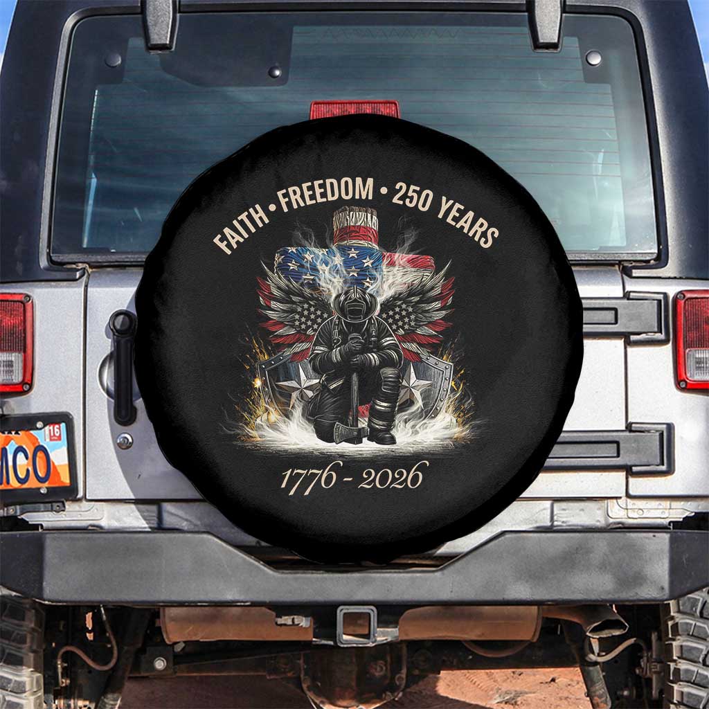 Fireman 250 Years of America Spare Tire Cover Faith Freedom Firefighter American Flag Cross