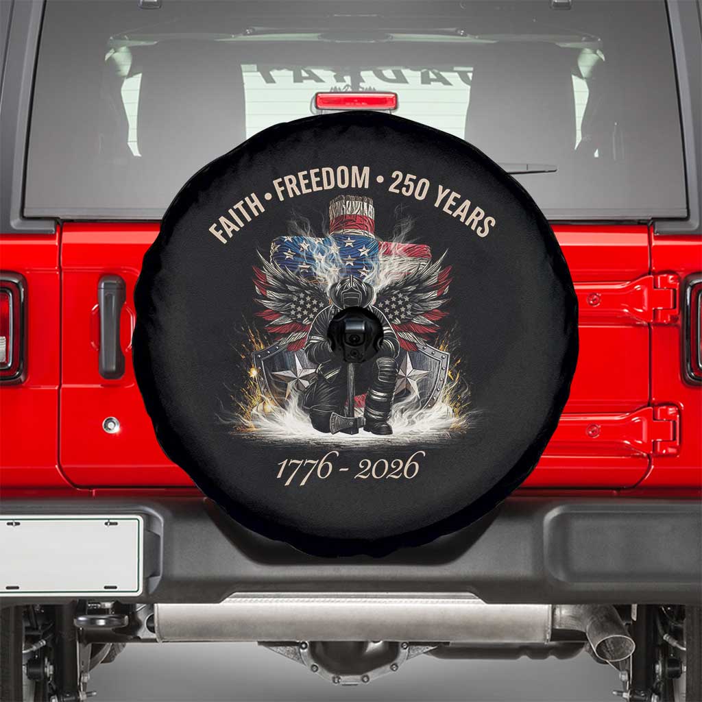 Fireman 250 Years of America Spare Tire Cover Faith Freedom Firefighter American Flag Cross