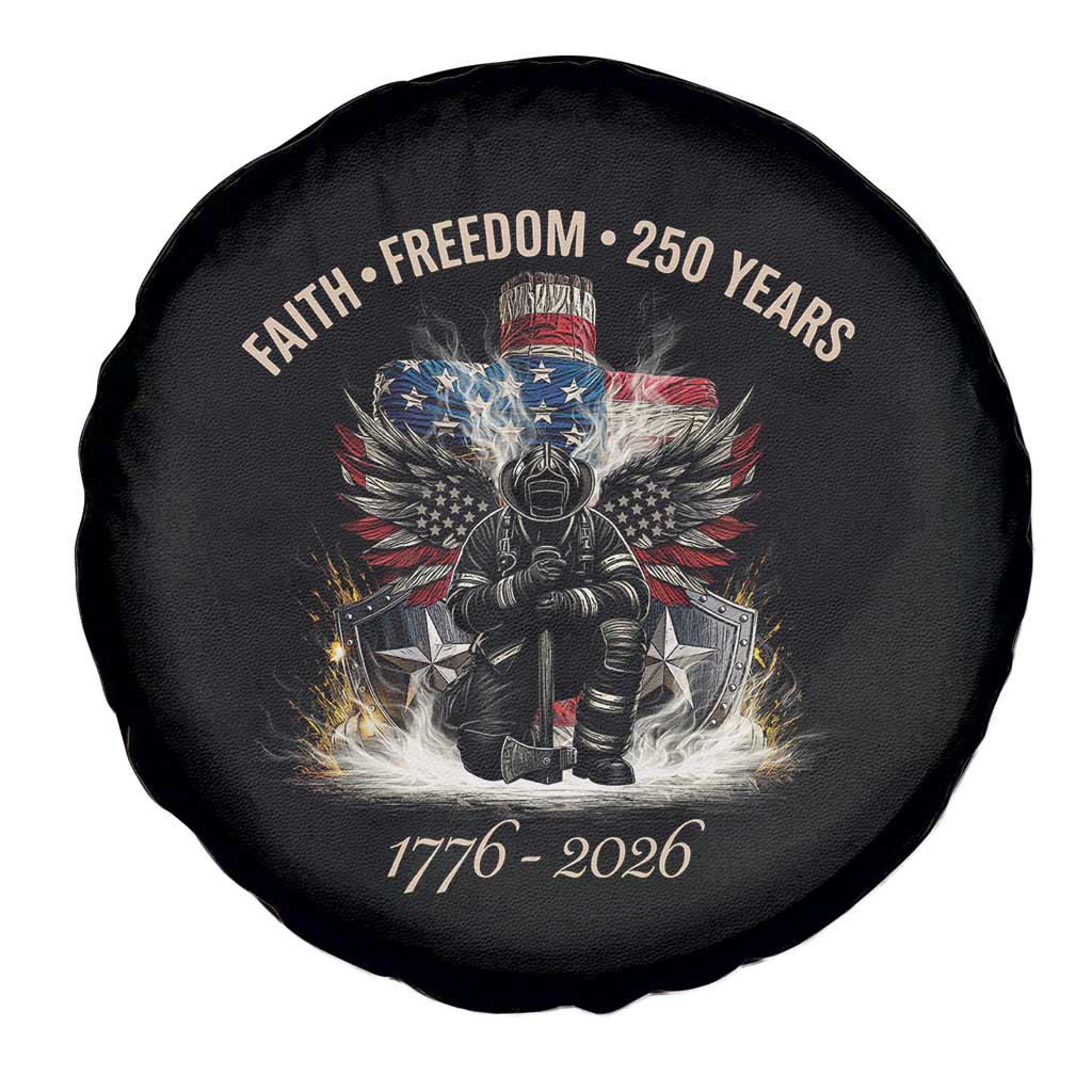 Fireman 250 Years of America Spare Tire Cover Faith Freedom Firefighter American Flag Cross