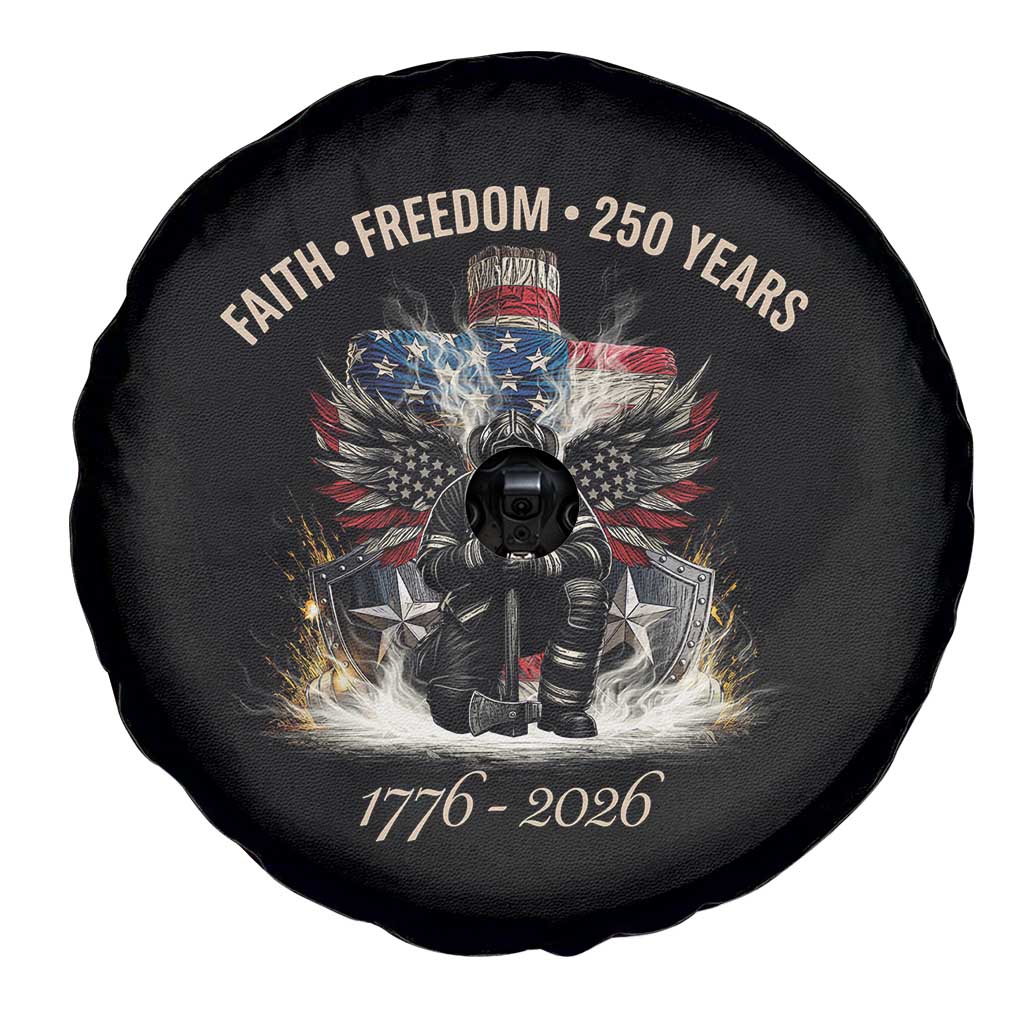 Fireman 250 Years of America Spare Tire Cover Faith Freedom Firefighter American Flag Cross
