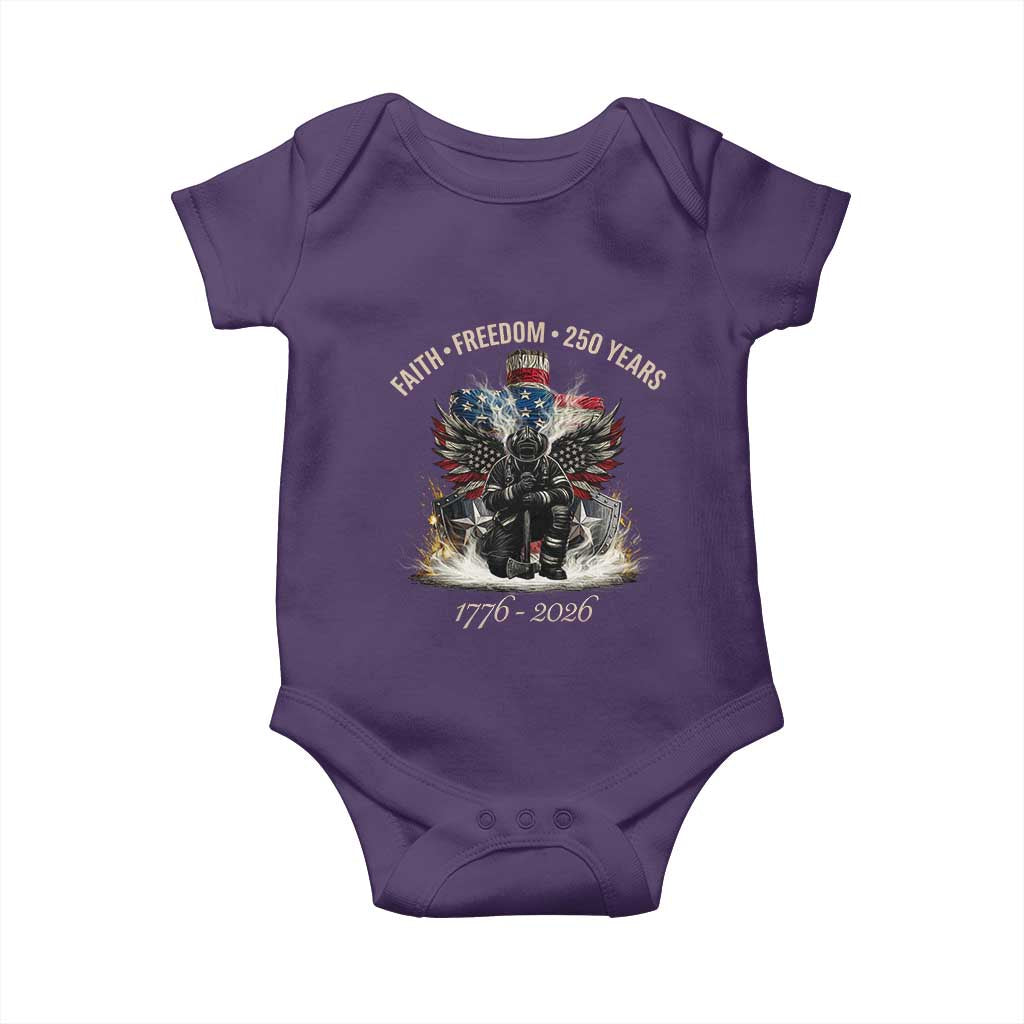 Fireman 250 Years of America Baby Onesie Faith Freedom Firefighter American Flag Cross