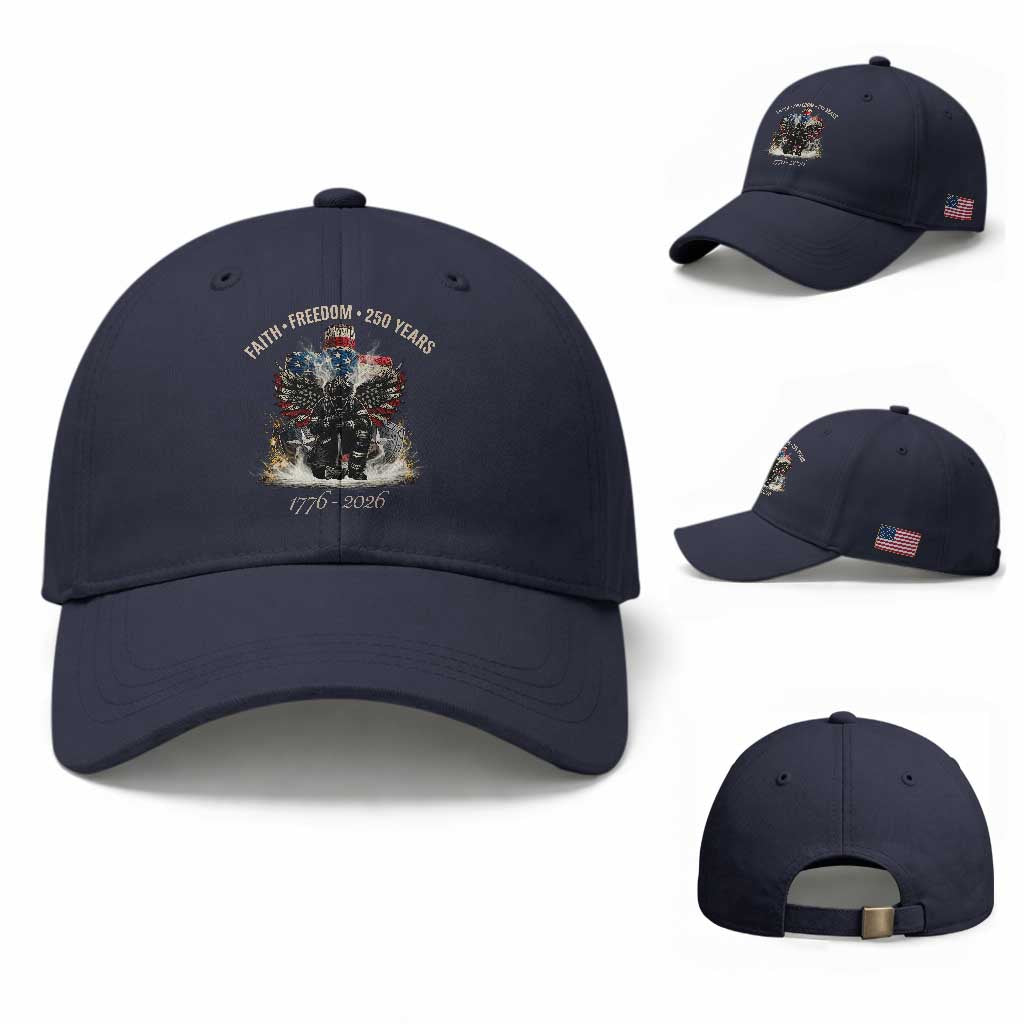 Fireman 250 Years of America Baseball Cap Faith Freedom Firefighter American Flag Cross