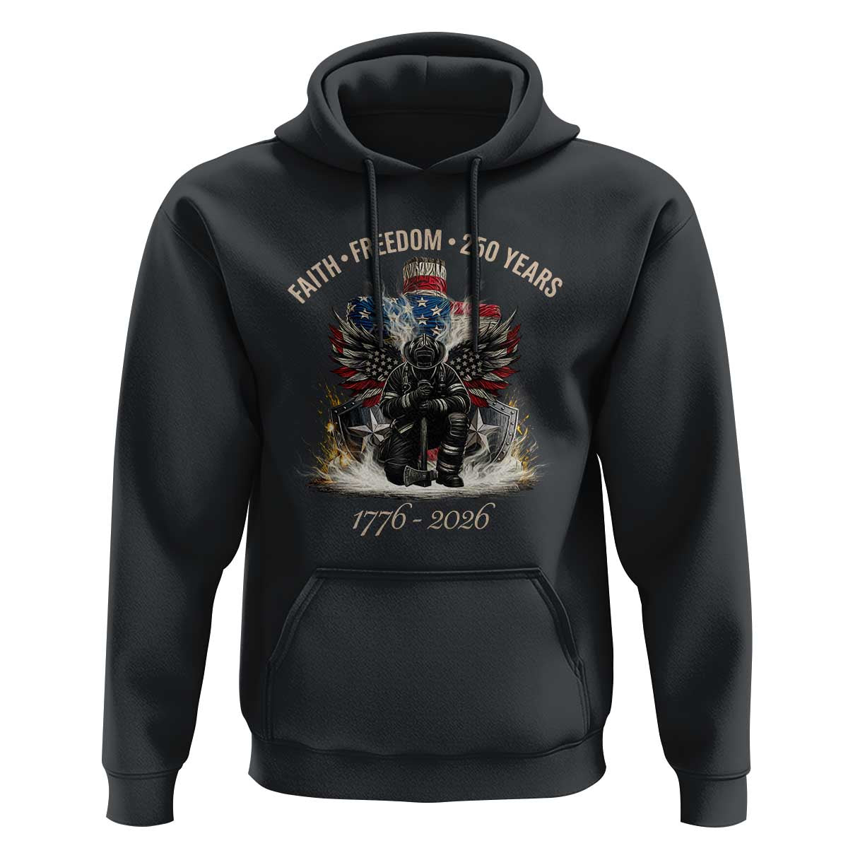 Fireman 250 Years of America Hoodie Faith Freedom Firefighter American Flag Cross