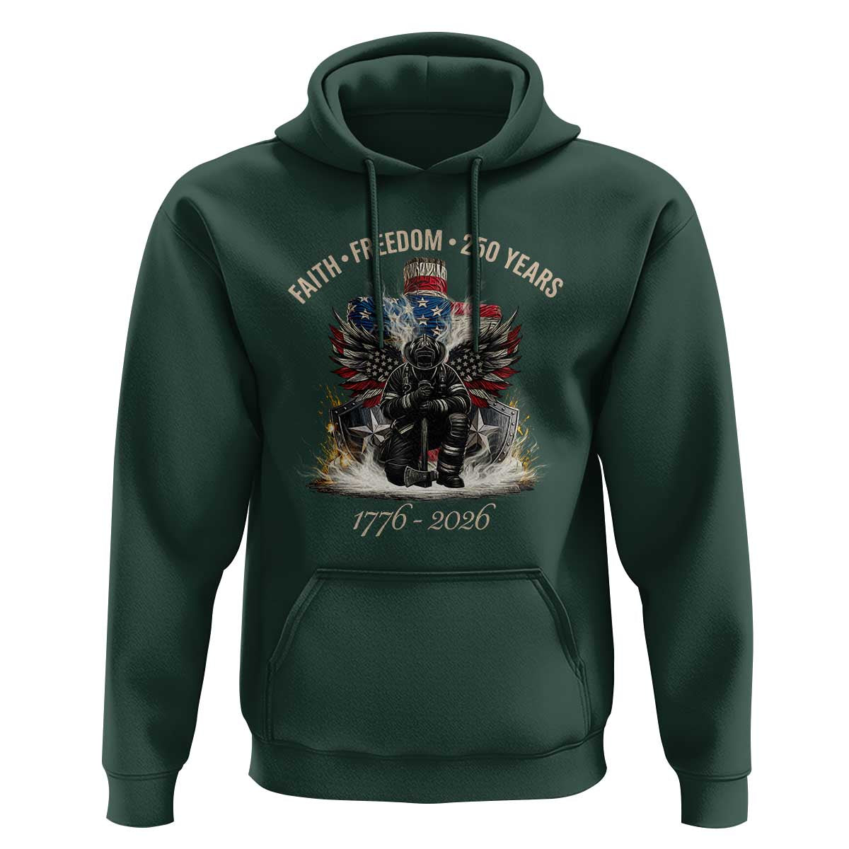 Fireman 250 Years of America Hoodie Faith Freedom Firefighter American Flag Cross