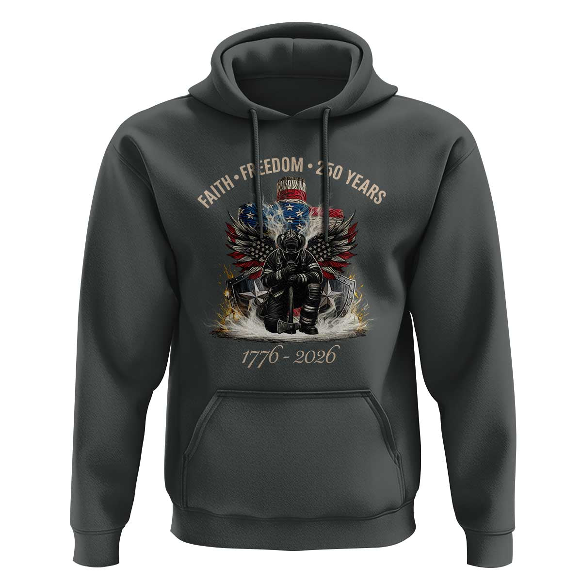 Fireman 250 Years of America Hoodie Faith Freedom Firefighter American Flag Cross