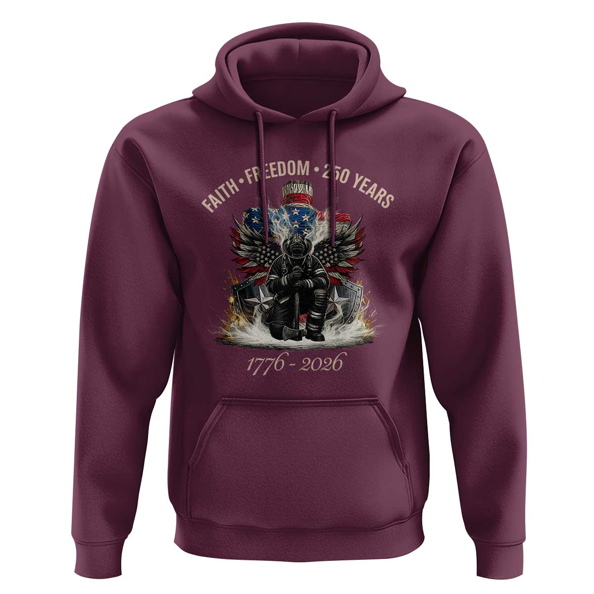 Fireman 250 Years of America Hoodie Faith Freedom Firefighter American Flag Cross