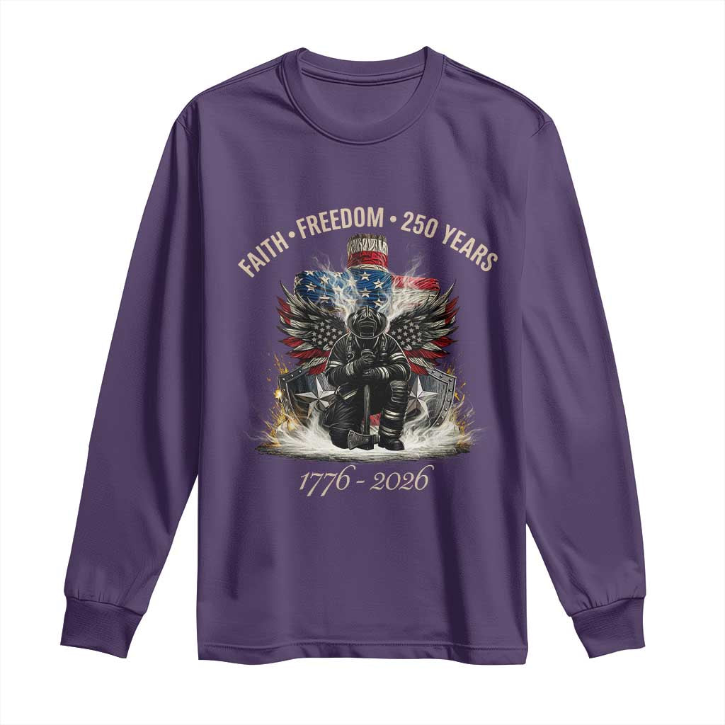 Fireman 250 Years of America Long Sleeve Shirt Faith Freedom Firefighter American Flag Cross