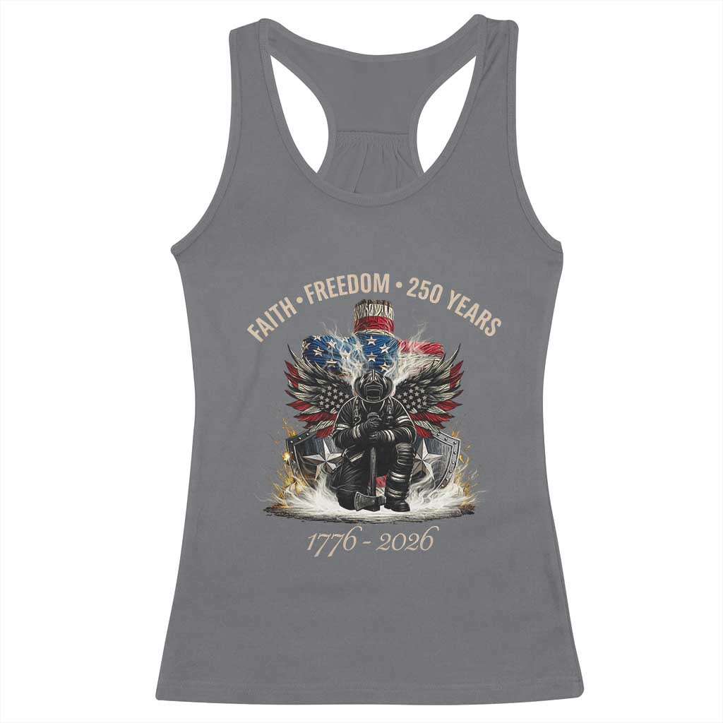 Fireman 250 Years of America Racerback Tank Top Faith Freedom Firefighter American Flag Cross
