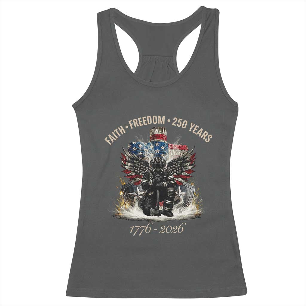 Fireman 250 Years of America Racerback Tank Top Faith Freedom Firefighter American Flag Cross