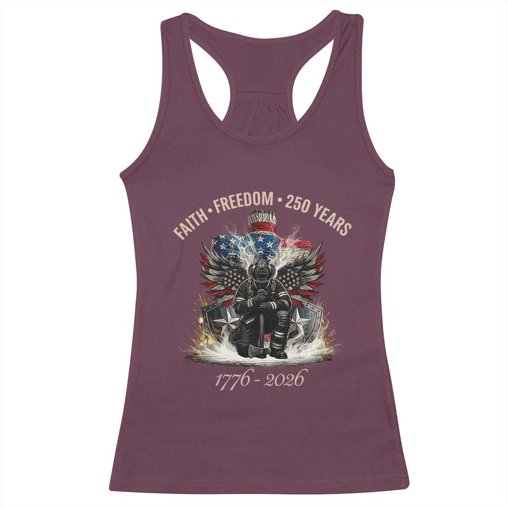 Fireman 250 Years of America Racerback Tank Top Faith Freedom Firefighter American Flag Cross